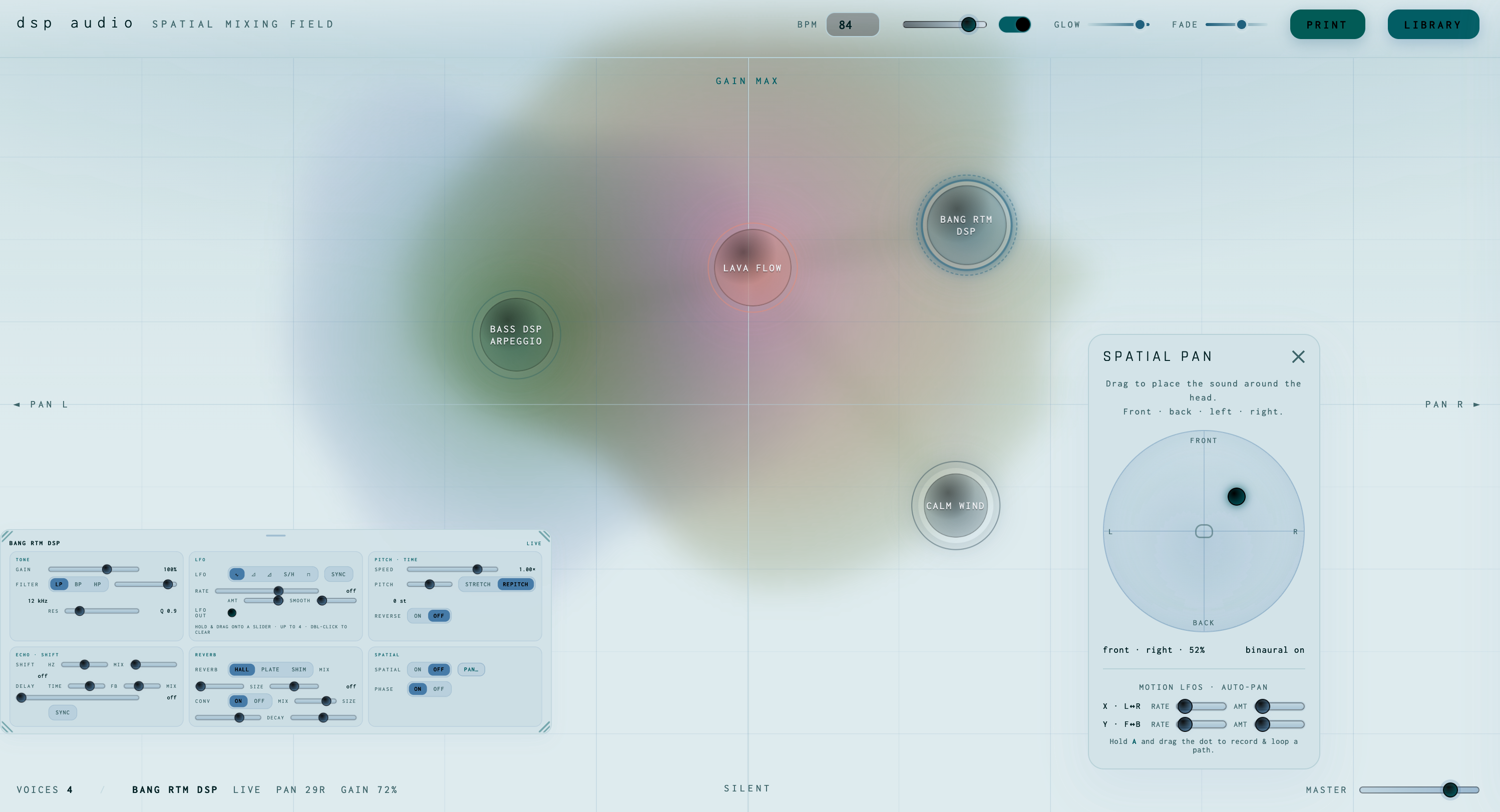 SPF — the Spatial Processing Field with sound orbs and audio-reactive glow